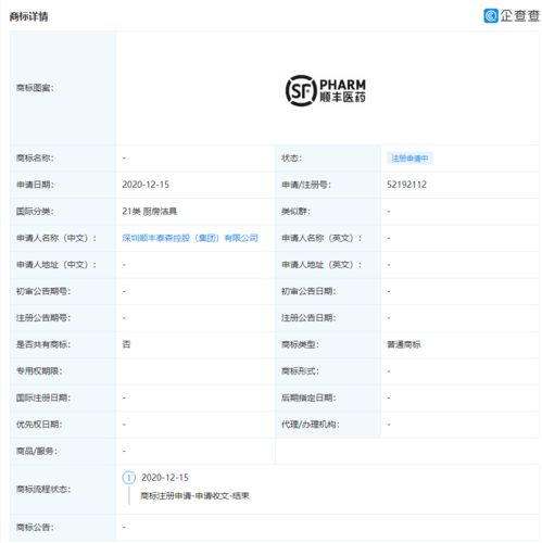 顺丰关联公司申请 顺丰医药 商标
